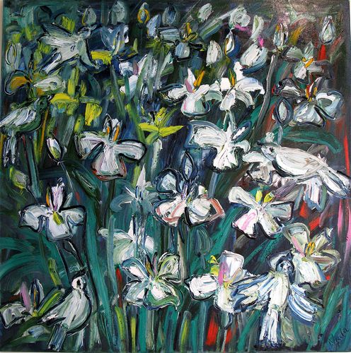 Birds and Irises 1m x 1m