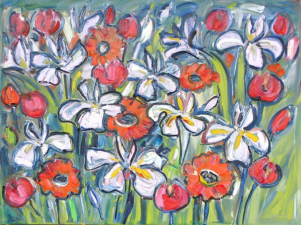 Irises, Gerberas and Tulips 75cm x 1m