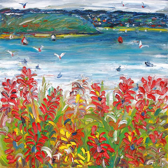 Red Floral View 60cm x 60cm