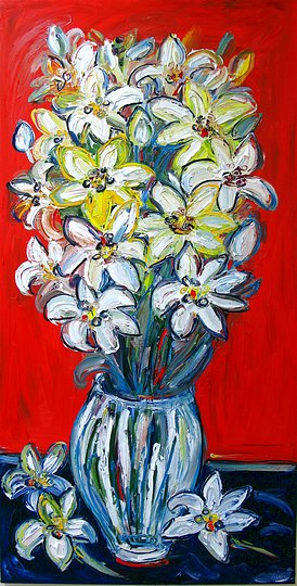 Tall Lily Bouquet on Red 1m x 2m