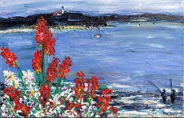 Red Pokers over Palm Beach 50cm x 76cm