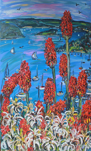 Red Hot Pokers over Pittwater 90cm x 1.5m