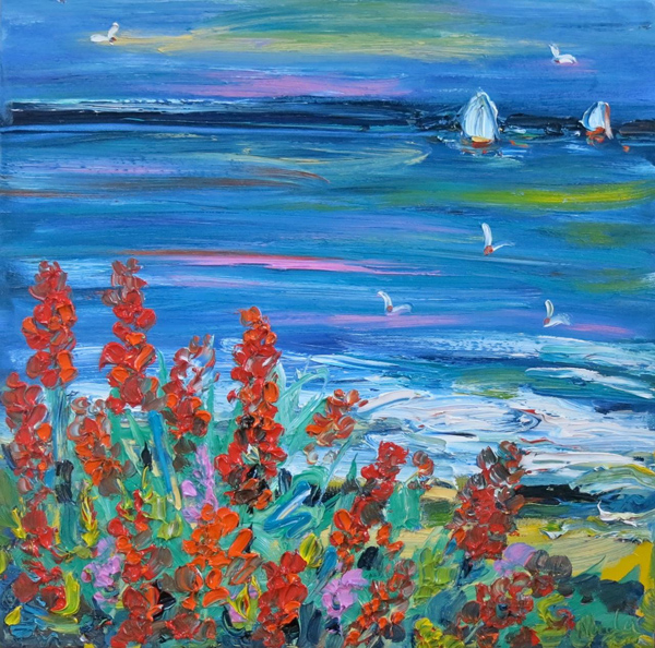 Red Floral Beach 45cm X 45cm